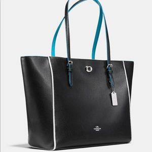 Coach Turnlock Tote Black & Turquoise